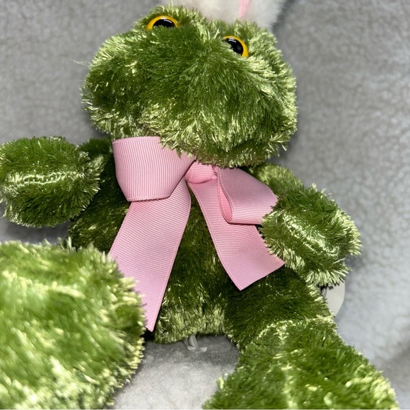 Animal Adventure 2008 green frog plush 12" wearing bunny ears tail easter plush - Picture 4 of 13